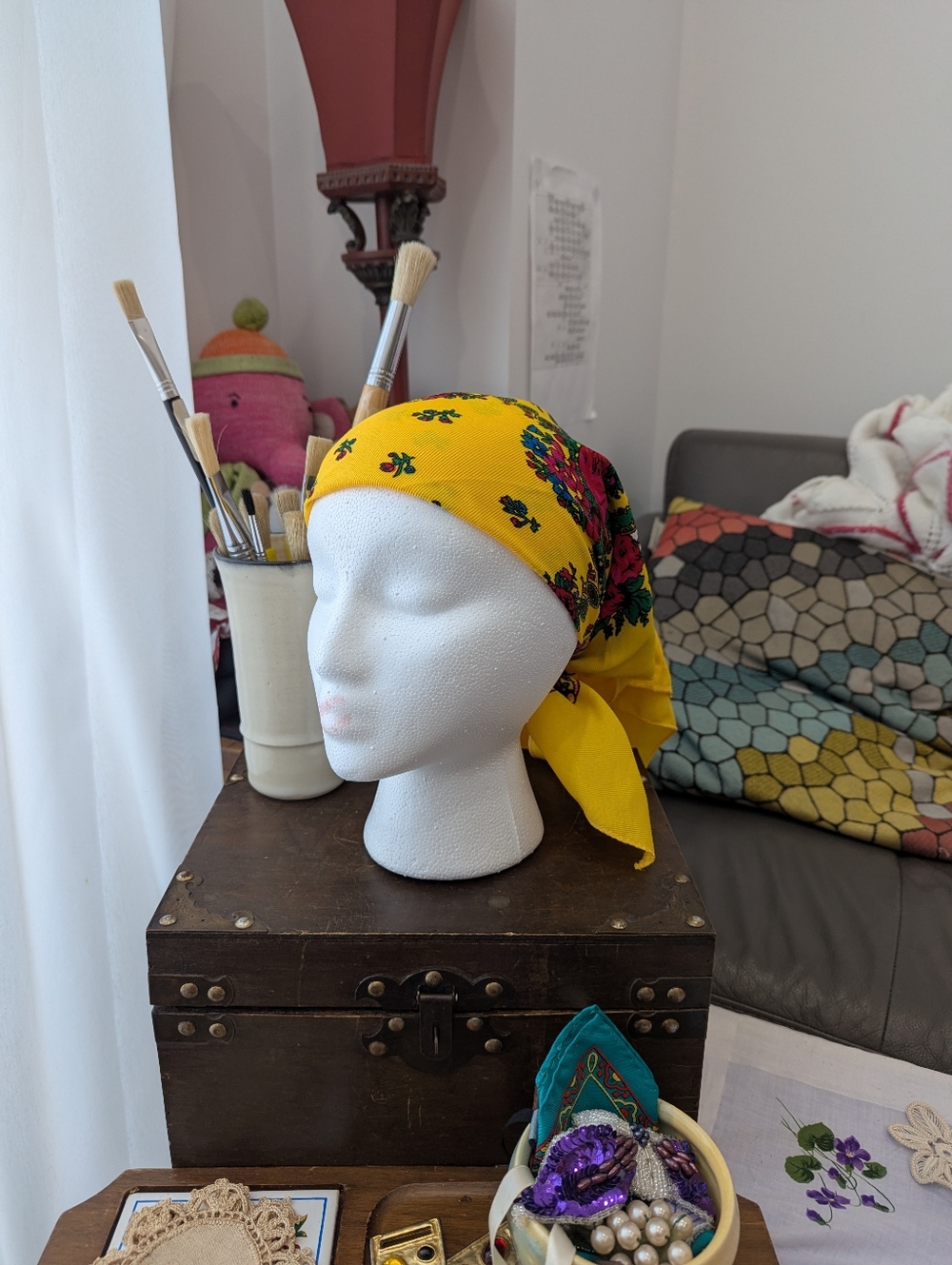 Yellow Floral Light Square Scarf